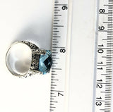 Sterling Silver Solid 925 Square Blue Topaz Filigree Size 6 Ring Jewelry R011103