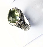 Sterling Silver 925 Round Green Amethyst Filigree Size 7 Ring Bali Jewelry