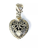 Sterling Silver 925 & 18kt Gold & Diamond Filigree Heart Pendant