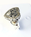 Sterling Silver 925 Diamond 18 kt Gold Heart Filigree Ring Size 8 Bali Jewelry