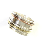 Tricolor Hand Hammered Sterling Silver Copper Brass 3 Band Spin Ring Size 9 R85