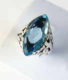 Sterling Silver 925 Marquise Blue Topaz Filigree Size 8 &1/4 Ring Bali Jewelry