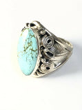 Native American Sterling Silver Navajo Kingman Turquoise Ring Signed Size 13