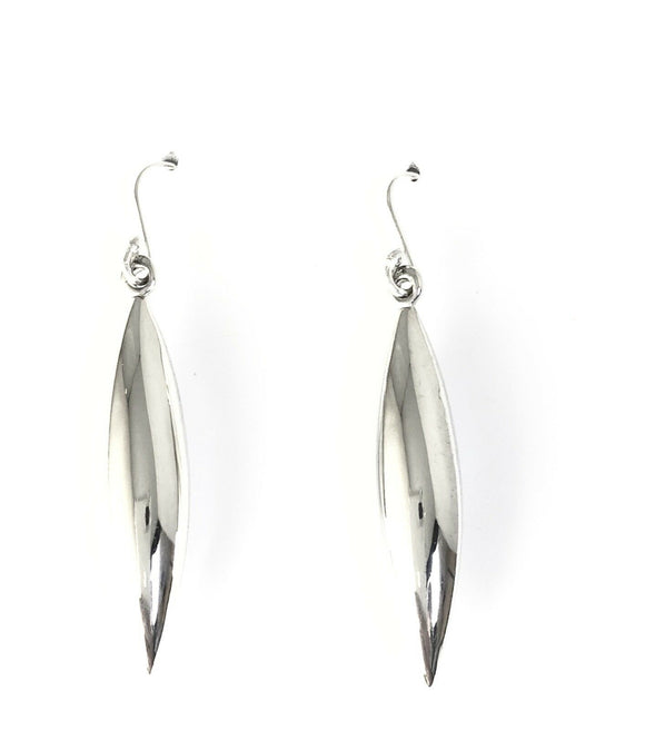 Sterling Silver High Polish Marquis Shaped Dangle Earrings On Hook.