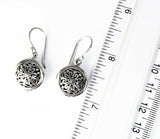 Sterling Silver 925 Filigree Round Floral Leaf Design Earrings Bali Jewelry