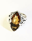 Sterling Silver 925 Marquise Citrine Filigree Size 9 1/4 Ring Bali Jewelry
