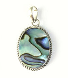 High Polish Sterling Silver 925 Oval Abalone Shell Rope Border Design Pendant