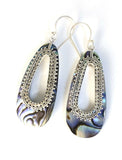 Sterling Silver 925  Abalone Shell Pear Shaped Dangle Hook Earrings Bali Jewelry