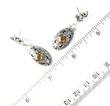 Sterling Silver 925 Square Cushion Cut Citrine Dangle Post Earrings Bali Jewelry
