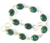 Sterling Silver About 8" Adjustable Oval Malachite Cabochon Bracelet 925 B042206