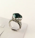 Sterling Silver 925 Pear Cushion Green Quartz Filigree Size 6 Ring Bali Jewelry