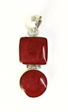 Sterling Silver 925 Square & Round Sponge Coral Hinged Pendant Bali Jewelry