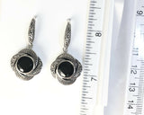 Sterling Silver 925 Round Cushion Cut Onyx Filigree Dangle Earrings Bali Jewelry