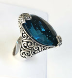 Sterling Silver 925 Marquise Blue Topaz Filigree Size 9 Ring Bali Jewelry