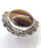 Sterling Silver Oval Shaped Tiger Eye Ring. Size 8