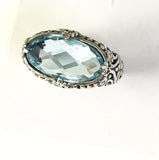 Sterling Silver 925 Oval Cushion Blue Topaz Filigree Size 9 Ring Bali Jewelry