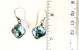 Sterling Silver 925 Square Blue Topaz Filigree Dangle Earrings Bali Jewelry