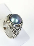 Sterling Silver Round Mother Of Pearl Ring Size 6 & 1/4 Bali Jewelry