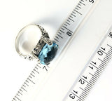 Sterling Silver Solid 925 Square Blue Topaz Filigree Size 9 Ring Jewelry R011104