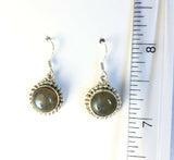 Sterling Silver 925 Round Cabochon Labradorite Dangle Earrings On Hooks Jewelry