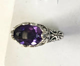 Sterling Silver 925 Oval Cushion Cut Amethyst Filigree Size 6 Ring Bali Jewelry