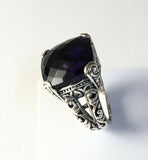 Sterling Silver Solid 925 Square Amethyst Filigree Size 6 Ring Bali Jewelry