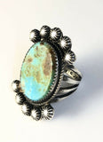Large Native American Sterling Silver Navajo Kingman Turquoise Ring Size 9