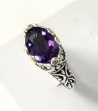 Sterling Silver 925 Oval Amethyst Filigree Size 8 Ring Bali Jewelry R032504