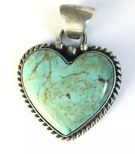 Sterling Silver Native American Navajo Indian Kingman Turquoise Heart Pendant.
