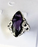 Sterling Silver 925 Marquise Amethyst Filigree Ring Size 6 Bali Jewelry R11246