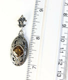 Sterling Silver 925 Square Citrine Reversible Filigree Pendant. Bali Jewelry