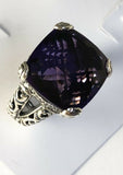 Sterling Silver Solid 925 Square Amethyst Filigree Size 6 Ring Bali Jewelry