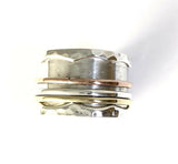Tricolor Hand Hammered Sterling Silver Copper Brass 3 Band Spin Ring Size 7 R49