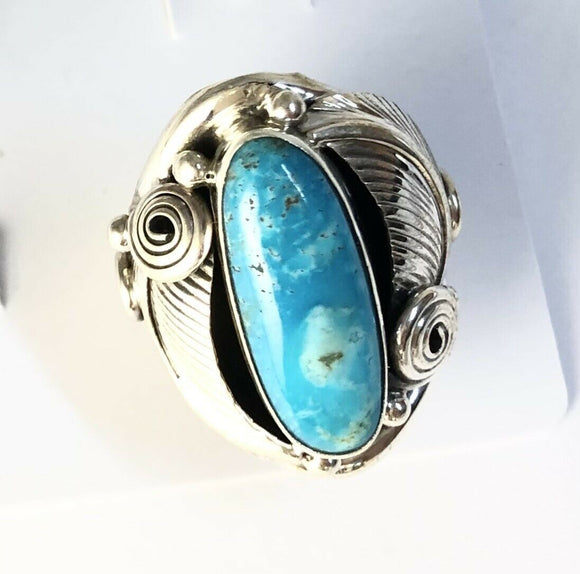 Native American Sterling Silver Navajo Kingman Turquoise Ring Signed Size 5
