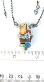 Native American Sterling Silver Navajo Multi Stone Inlay Marquise Bar Necklace.