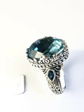 Sterling Silver 925 Oval Blue Topaz Filigree Ring Size 9 Bali Jewelry R011207