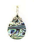 Sterling Silver 925 Pear Shaped Abalone Shell Filigree Pendent Bali Jewelry