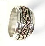 Tricolor Sterling Silver Copper Brass Spinner Spin Ring Band Size 9 R032908