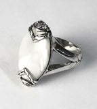 Sterling Silver 925 Marquise Mother Of Pearl & CZ Ring Size 9 Bali Jewelry