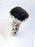 Sterling Silver 925 Square Cushion Amethyst Filigree Ring Size 7 Bali Jewelry