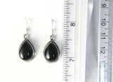 Sterling Silver 925 Pear Shaped Cabochon Black Onyx Dangle Earrings Jewelry