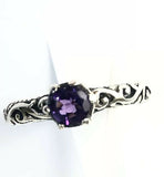 Sterling Silver 925 Round Faceted Amethyst Filigree Size 8 Ring Bali Jewelry