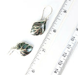Leaf Design 925 Sterling Silver Abalone Shell Inlay Dangle Earrings Bali Jewelry