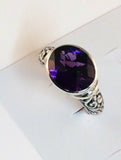 Sterling Silver 925 Oval Cushion Cut Amethyst Filigree Ring Size 7 Bali Jewelry