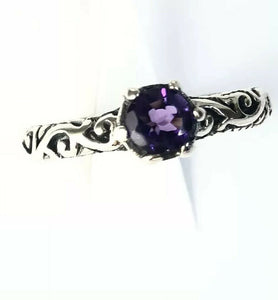 Sterling Silver 925 Round Faceted Amethyst Filigree Size 9 Ring Bali Jewelry