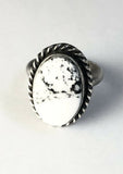 Native American Sterling Silver Navajo White Buffalo Ring Size 8 Adjustable
