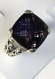 Sterling Silver Solid 925 Square Amethyst Filigree Size 7 Ring Jewelry R041904