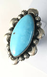 Native American Indian Sterling Silver Navajo Kingman Turquoise Ring Adjustable
