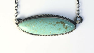 Native American Sterling Silver Navajo Kingman Turquoise Bar Necklace. Signed