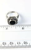 Sterling Silver Cushion Cut Round Onyx Filigree Inside Ring Size 7 R061901